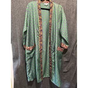 Rahab's Rope Boho Floral Geometric Blue & Green Robe Women's Size M